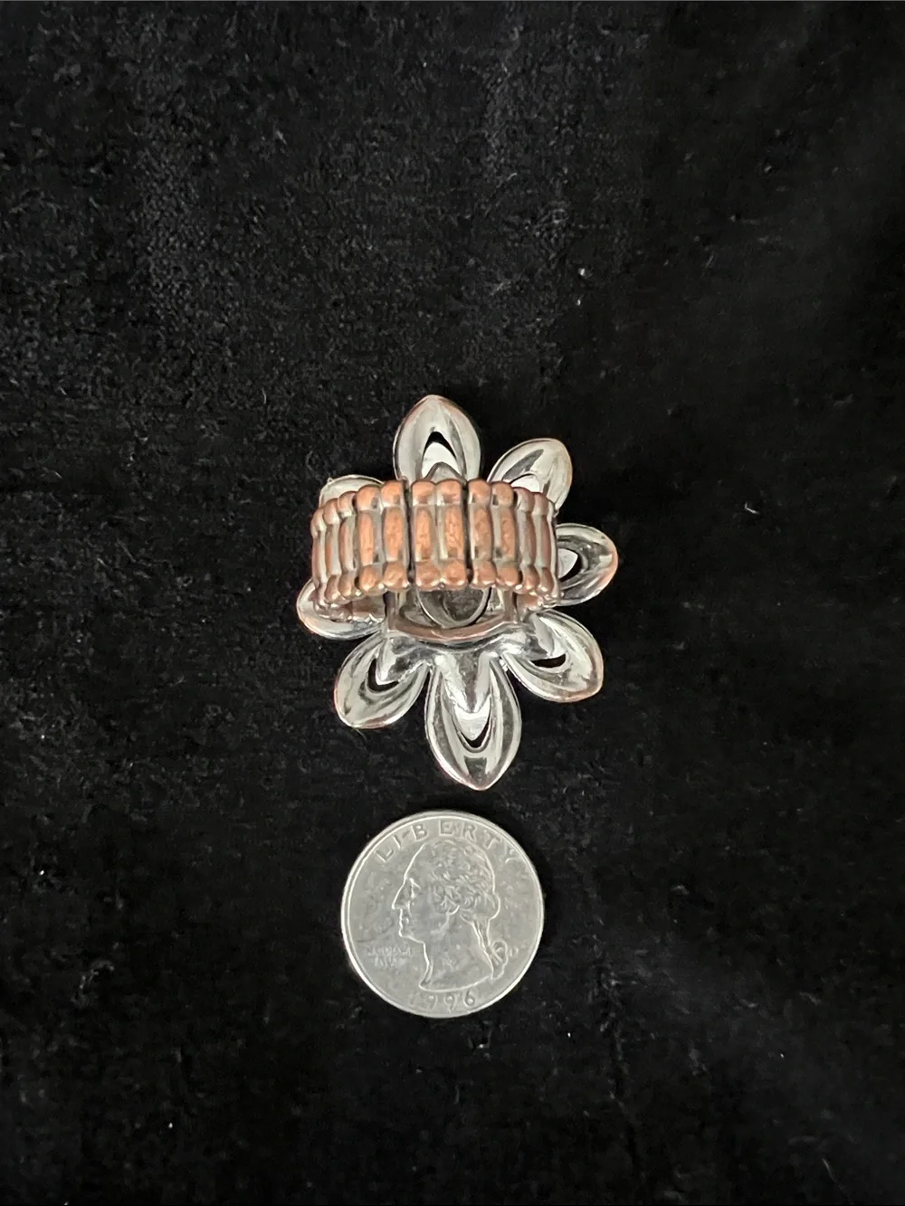Pink Floral Statement Ring with Silver-Tone Detailing